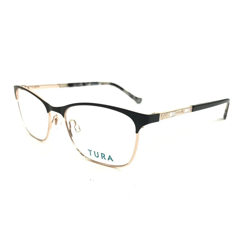 Tura Eyeglasses Frames R580 BLK Black Gold Cat Eye Crystals 51-16-135